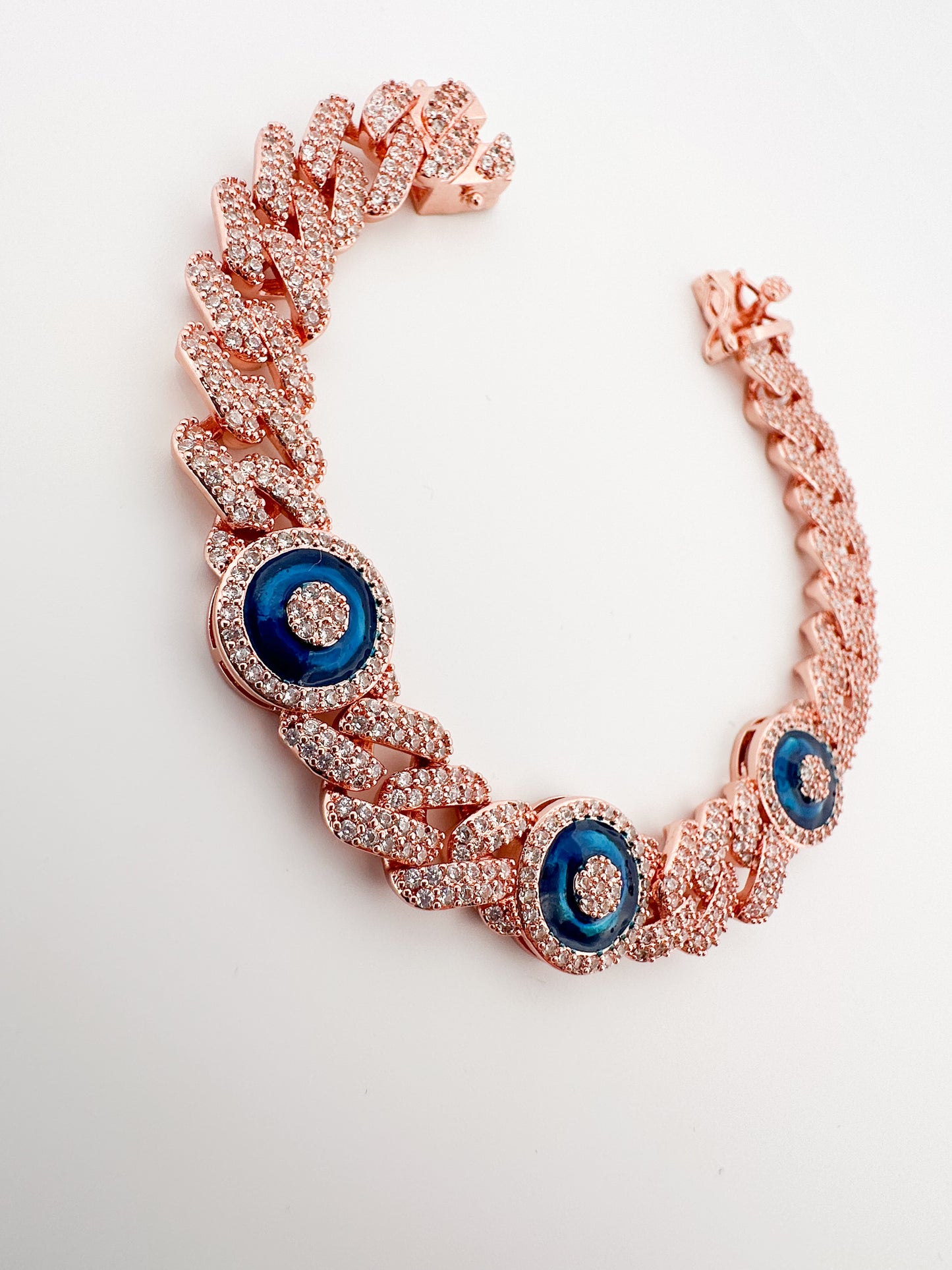 Rose Gold Cuban Link Evil Eye Bracelet