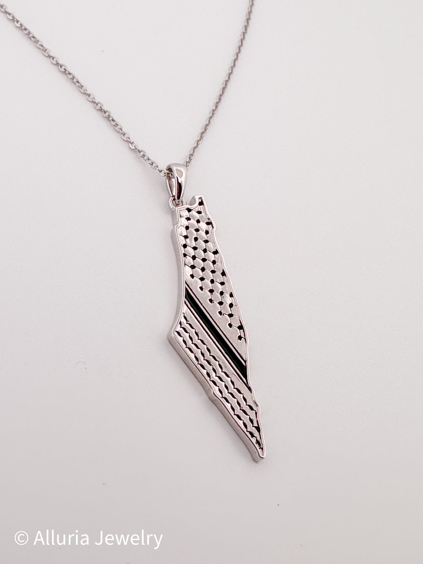 Koffiyeh Pattern Palestine Map Necklace