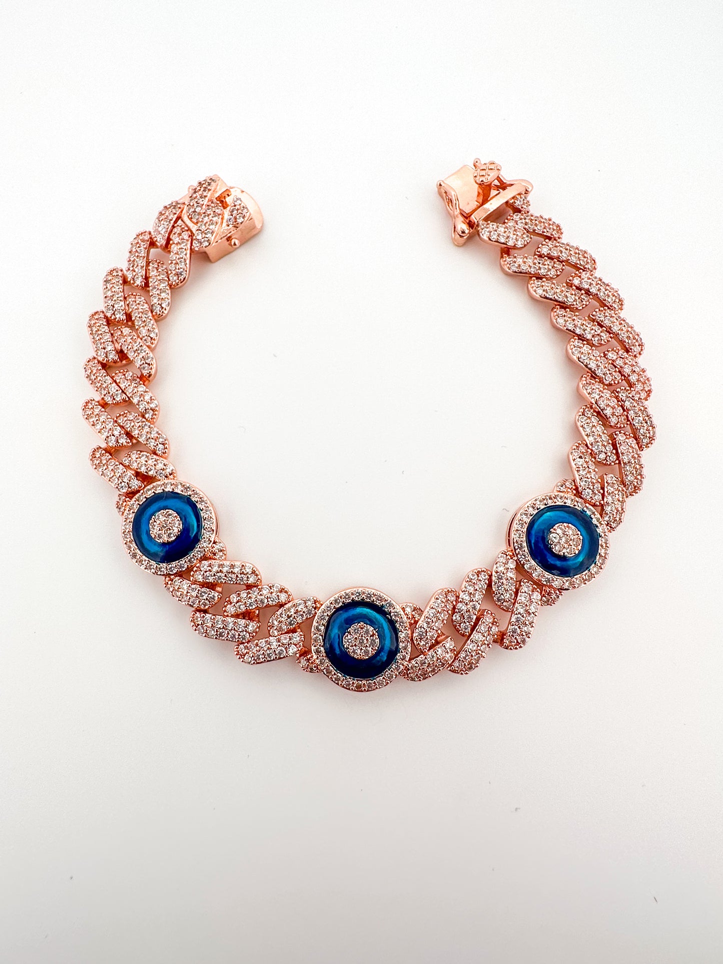 Rose Gold Cuban Link Evil Eye Bracelet