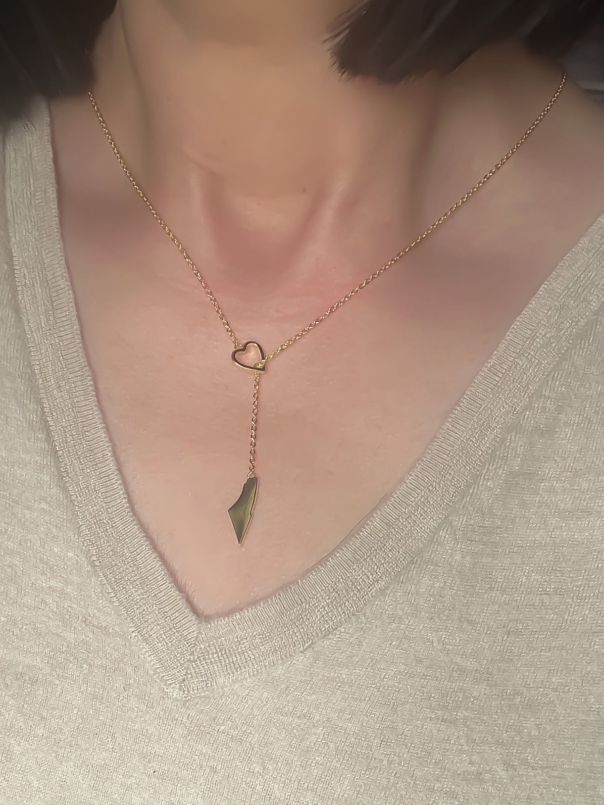 Palestine Map Heart Y Necklace