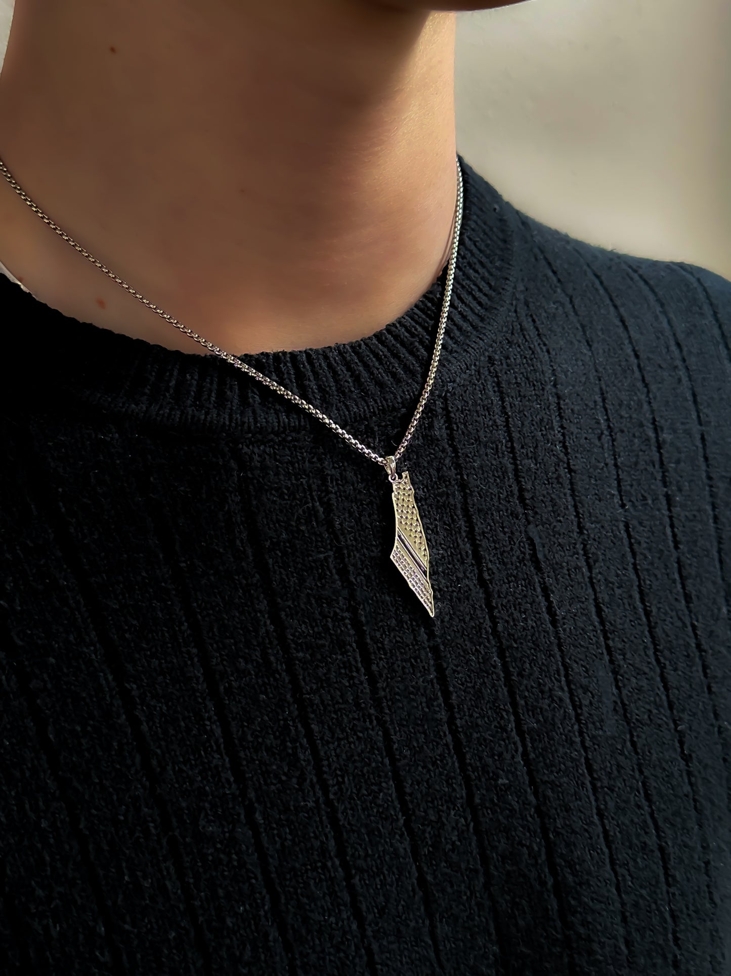 A Koffiyeh Print Palestine Map Necklace