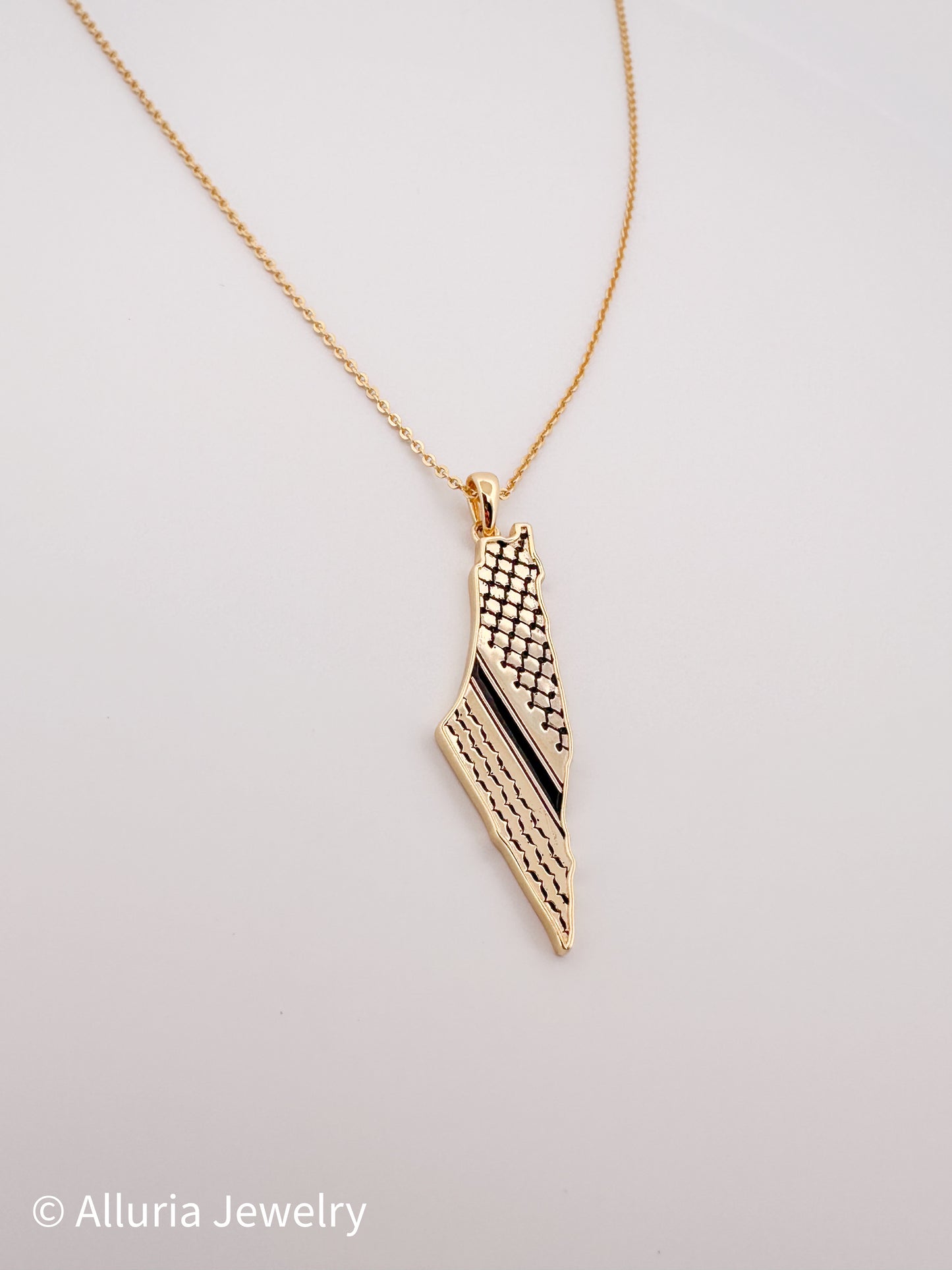 Koffiyeh Pattern Palestine Map Necklace