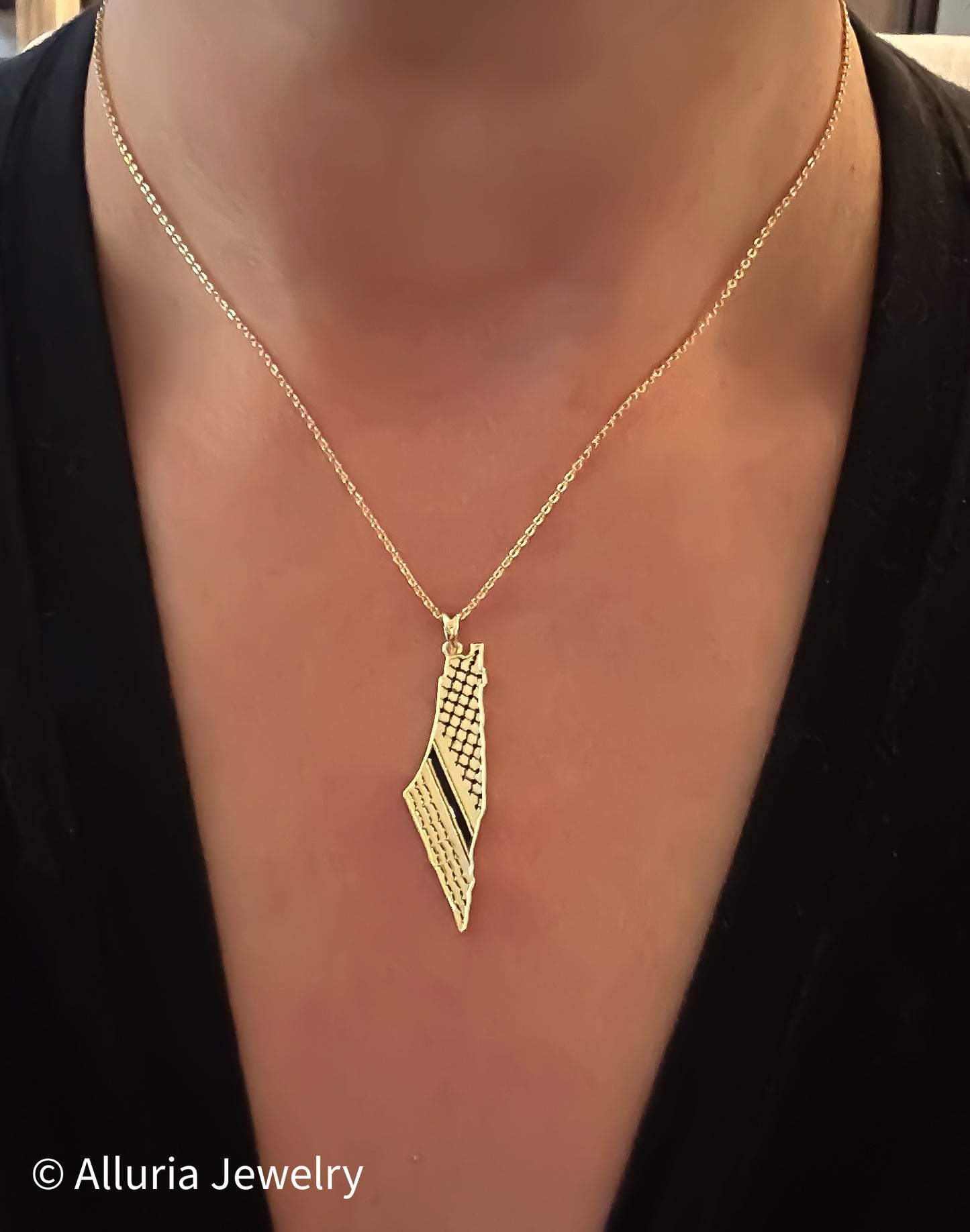 Koffiyeh Pattern Palestine Map Necklace
