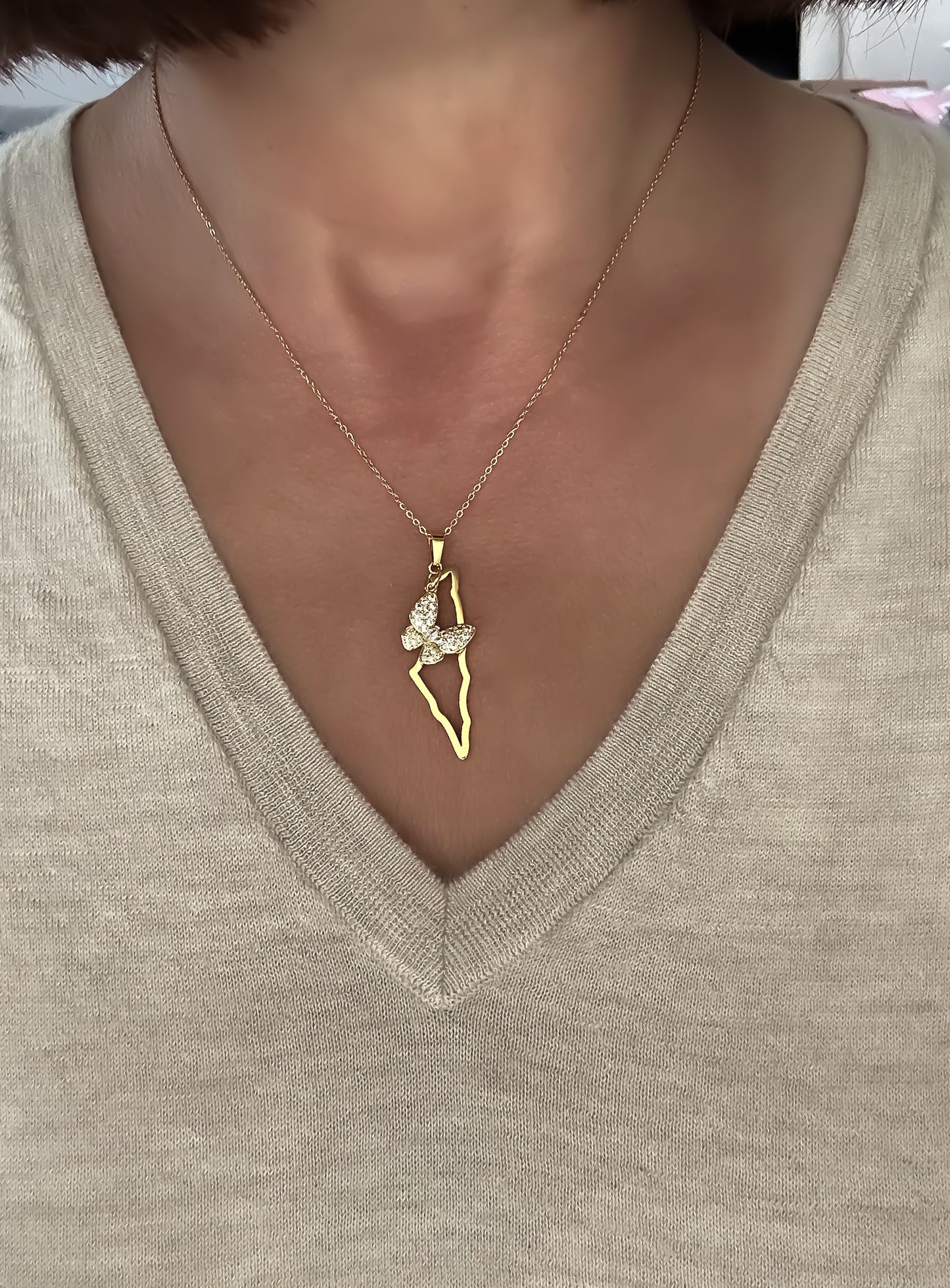 Palestine Map Outline With a Charm Necklace