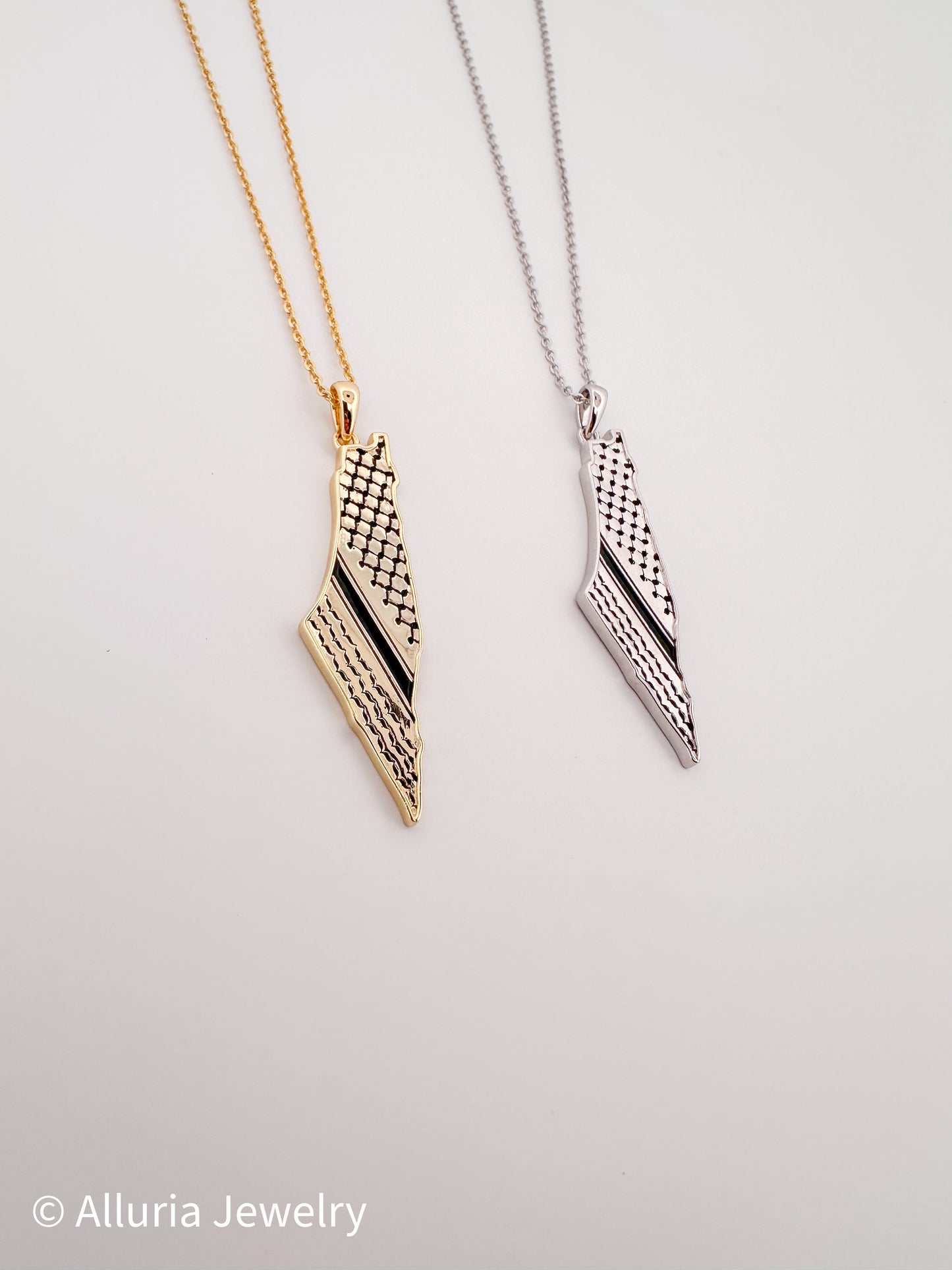Koffiyeh Pattern Palestine Map Necklace
