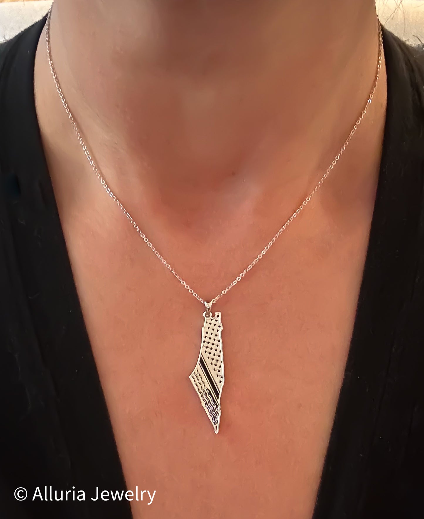 Koffiyeh Pattern Palestine Map Necklace