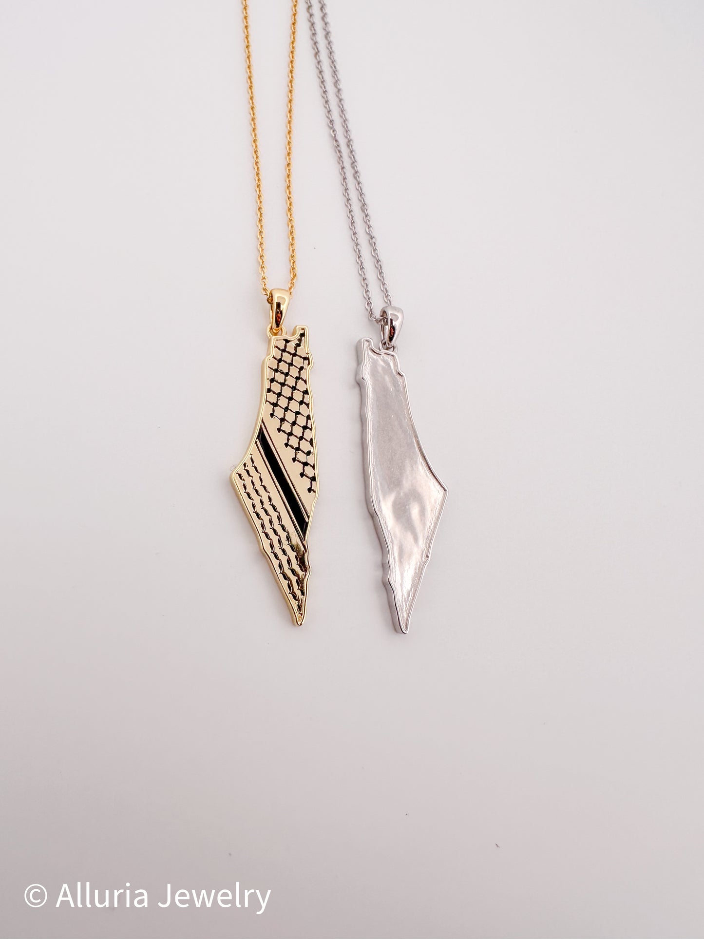 Koffiyeh Pattern Palestine Map Necklace