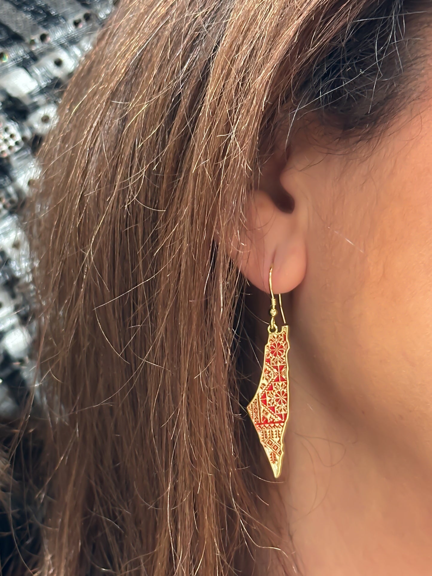 Tatreez Pattern Palestine Map Earrings