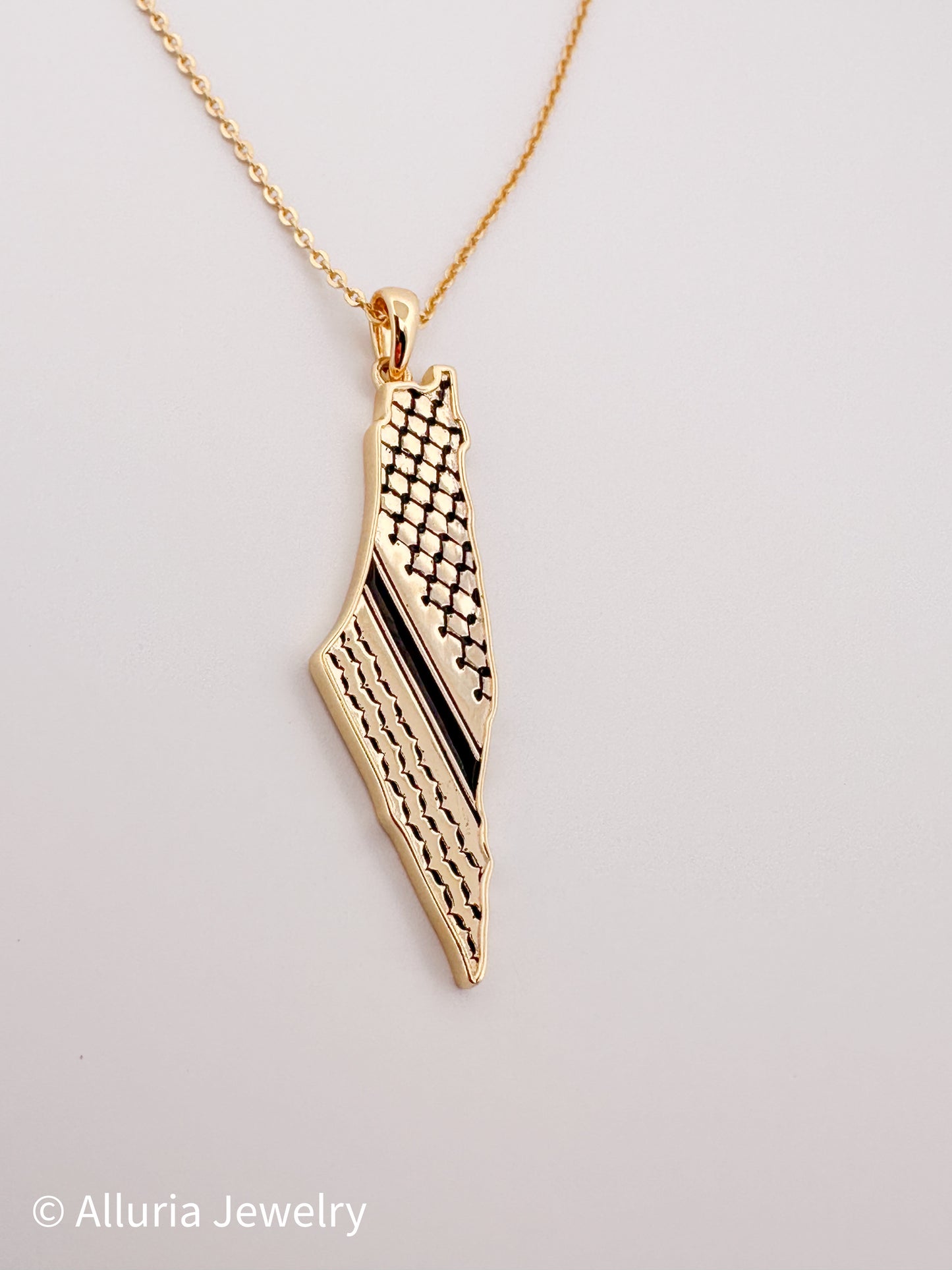 Koffiyeh Pattern Palestine Map Necklace