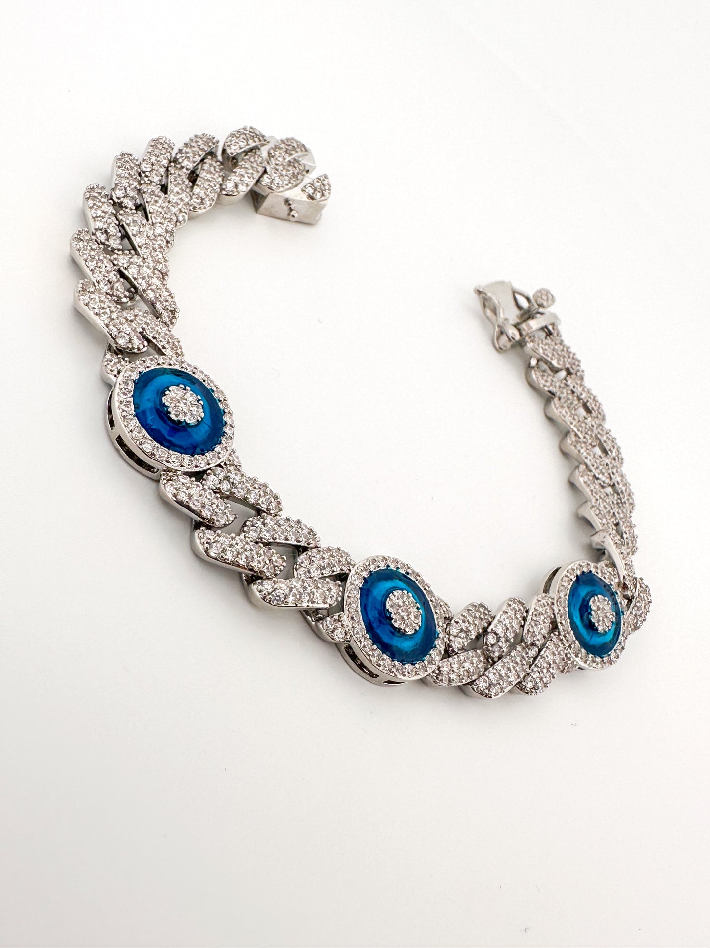 Rose Gold Cuban Link Evil Eye Bracelet