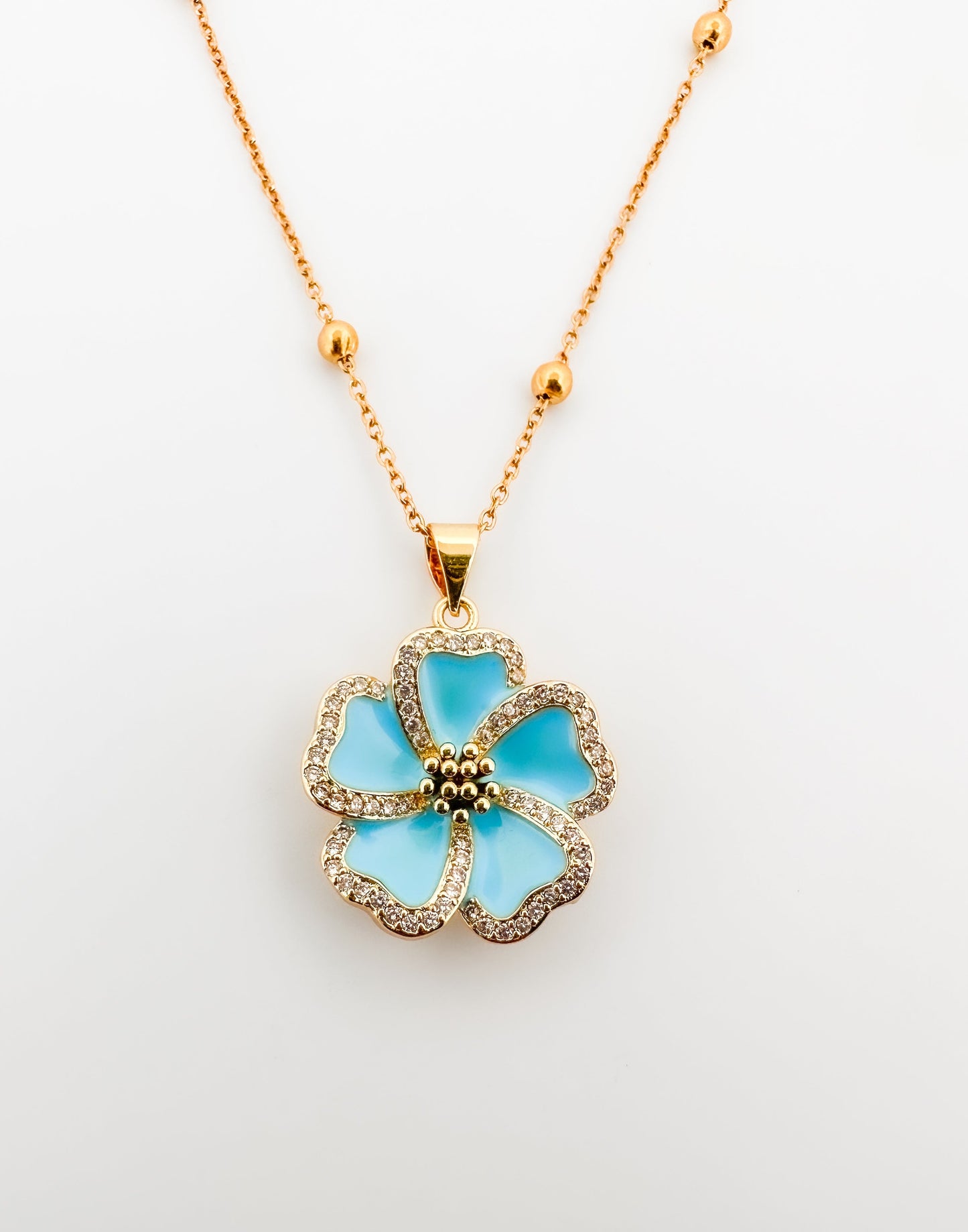 Enamel Blue Flower Necklace