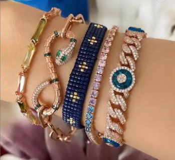 Silver Cuban Link Bracelet: Pave CZ Evil Eye Charm