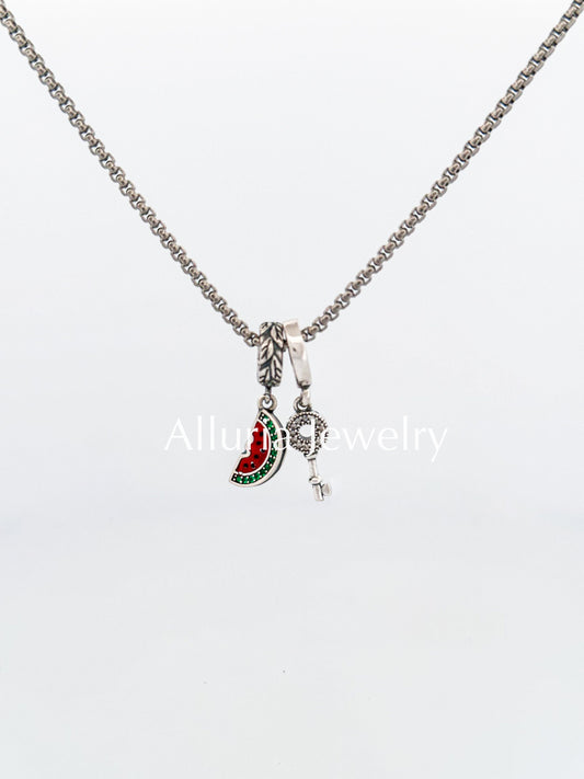 Watermelon and Key Charm with Round box Chain