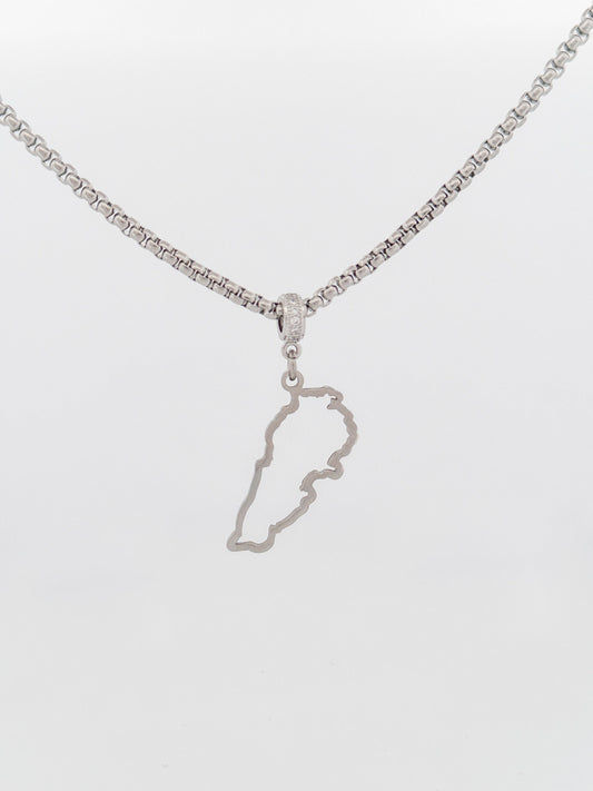 Rhodium plated Lebanon Outline Map Charm Necklace