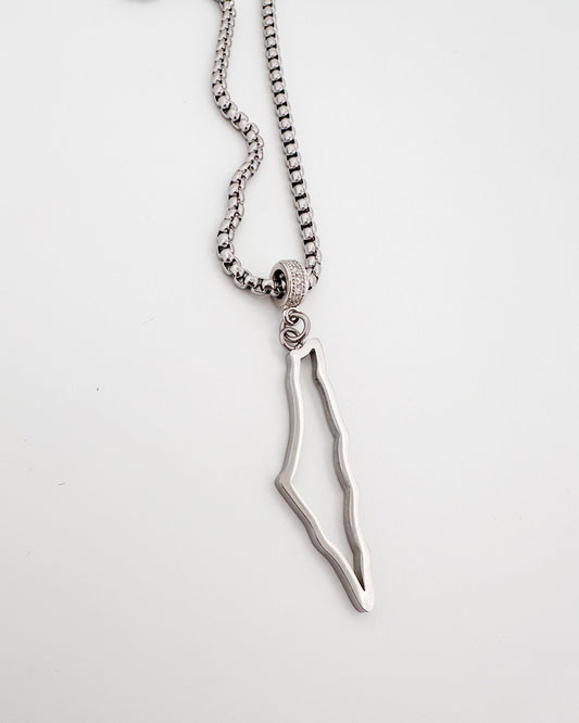 Rhodium plated Palestine Outline Map Charm Necklace