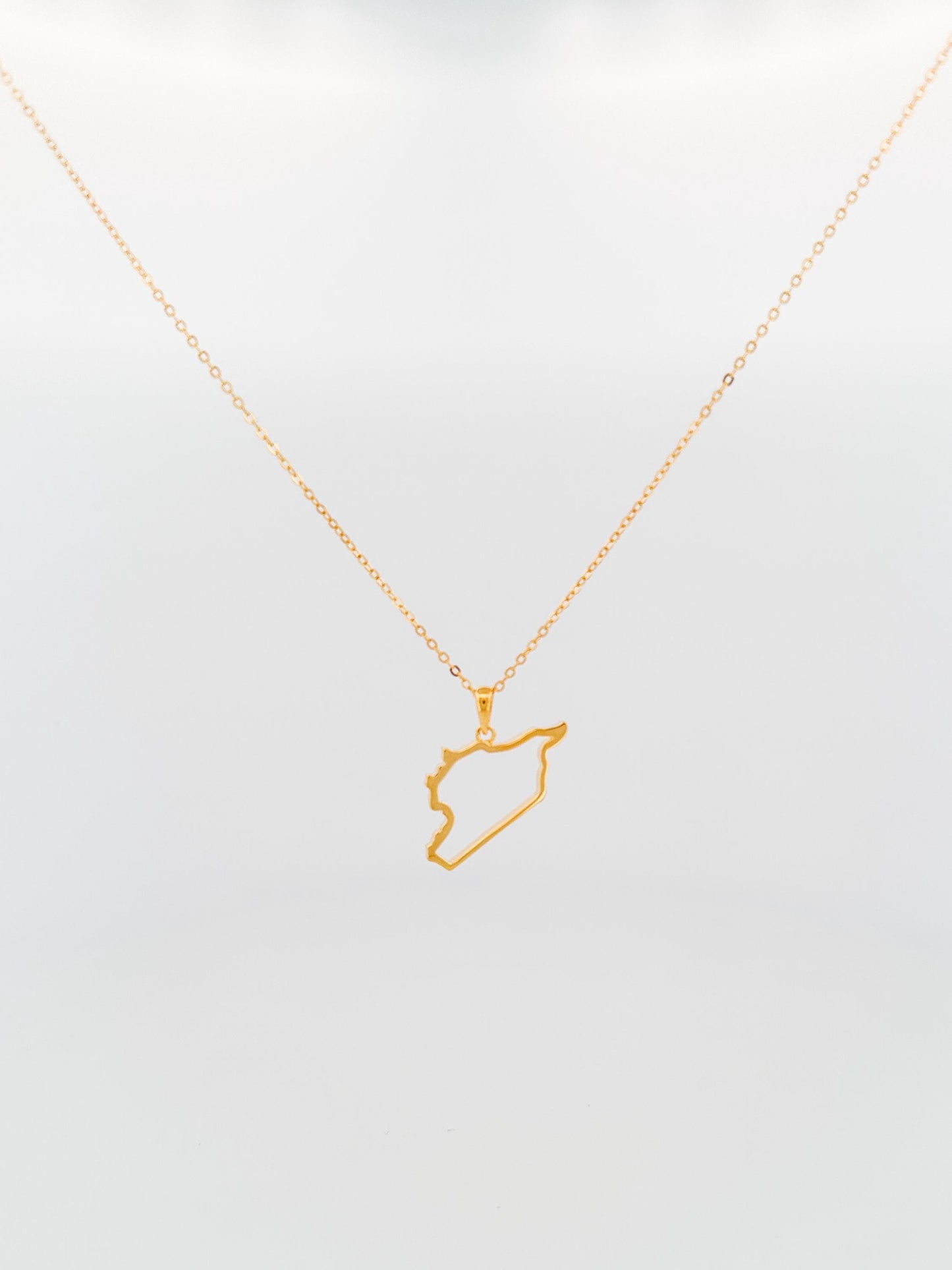 Gold Syria Map - Dainty Map with Shell Stone- Gold Plated Sterling Silver 925 Necklace