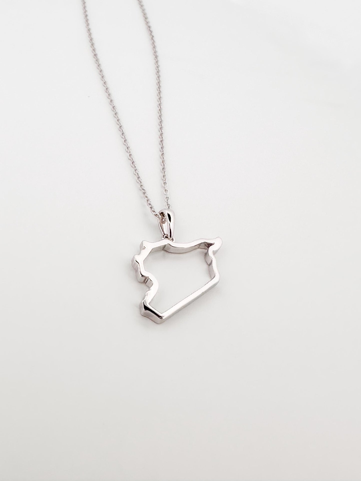 Gold Syria Map - Dainty Map with Shell Stone- Gold Plated Sterling Silver 925 Necklace