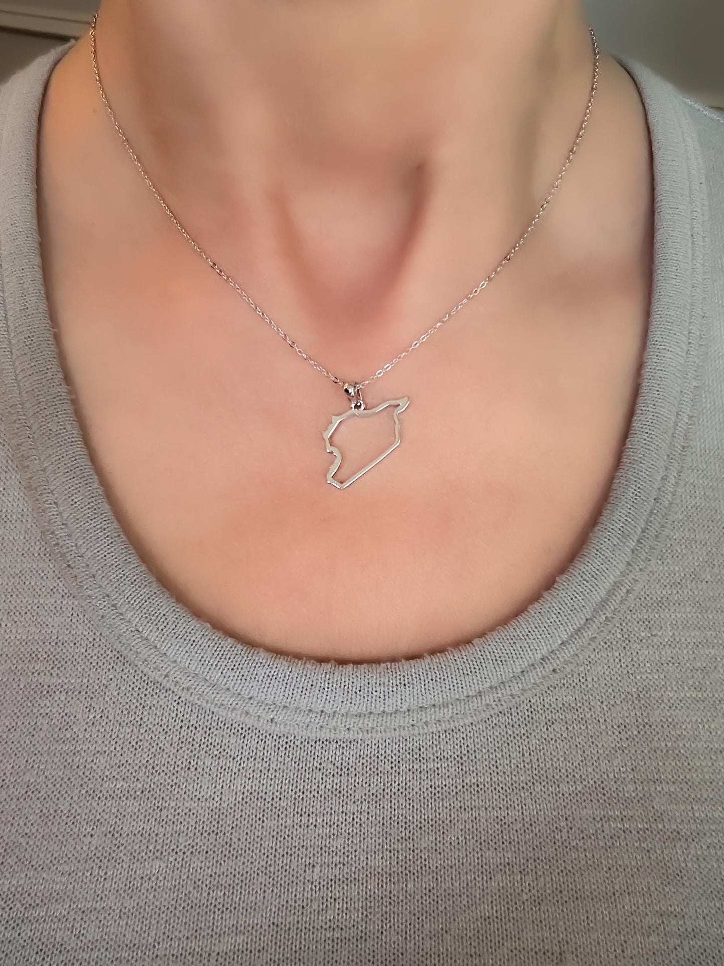 Gold Syria Map - Dainty Map with Shell Stone- Gold Plated Sterling Silver 925 Necklace