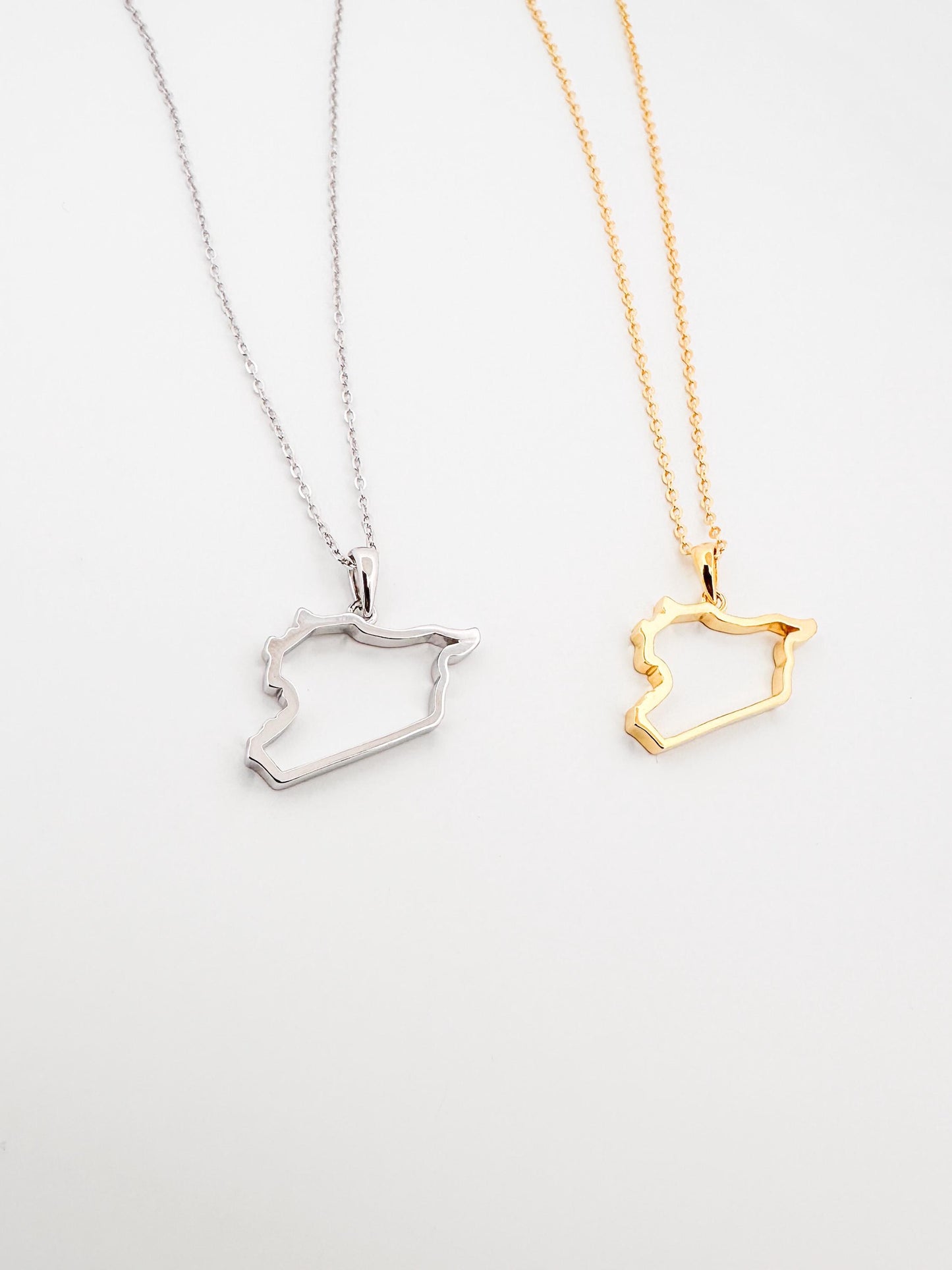 Gold Syria Map - Dainty Map with Shell Stone- Gold Plated Sterling Silver 925 Necklace