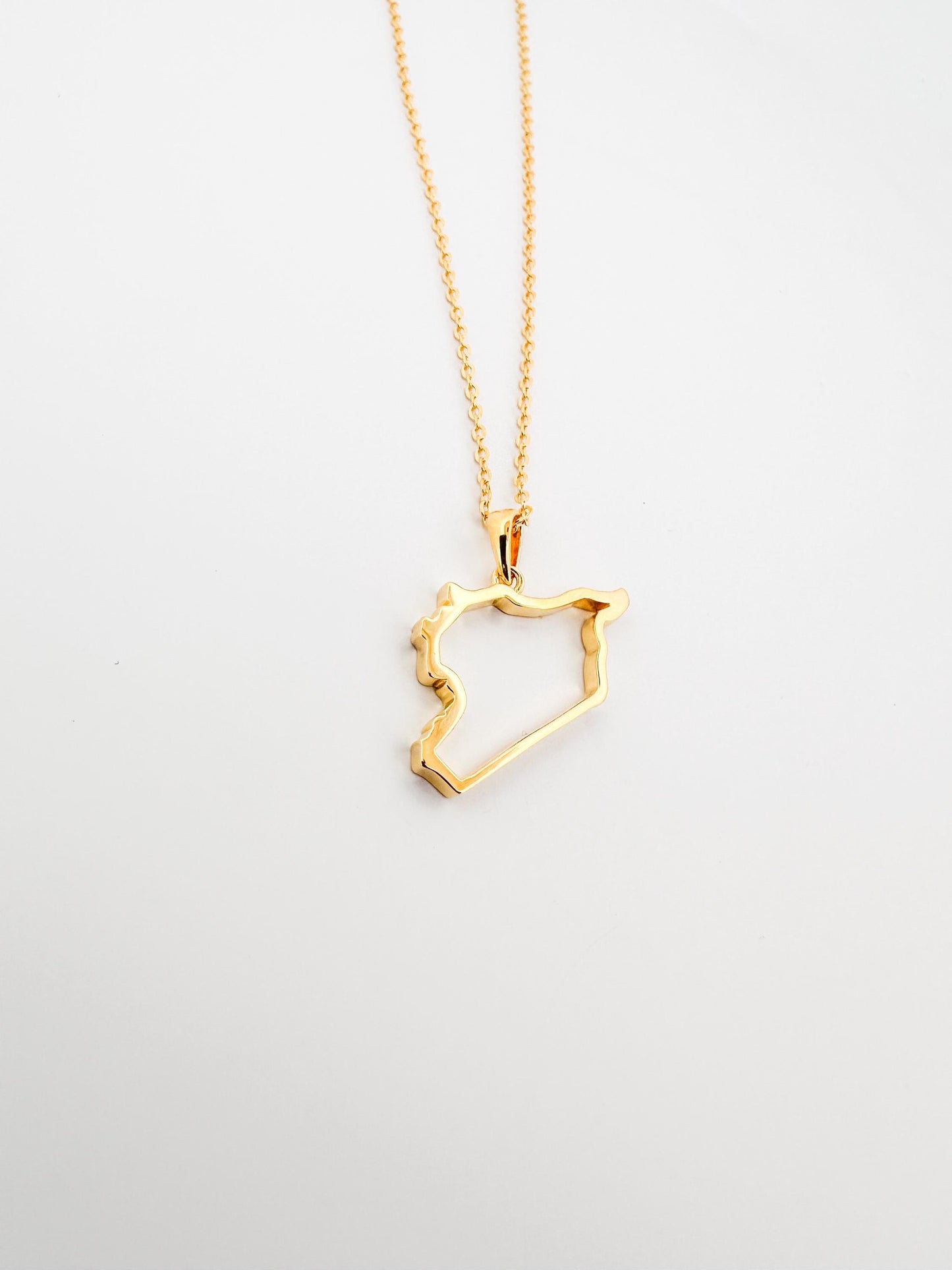Gold Syria Map - Dainty Map with Shell Stone- Gold Plated Sterling Silver 925 Necklace