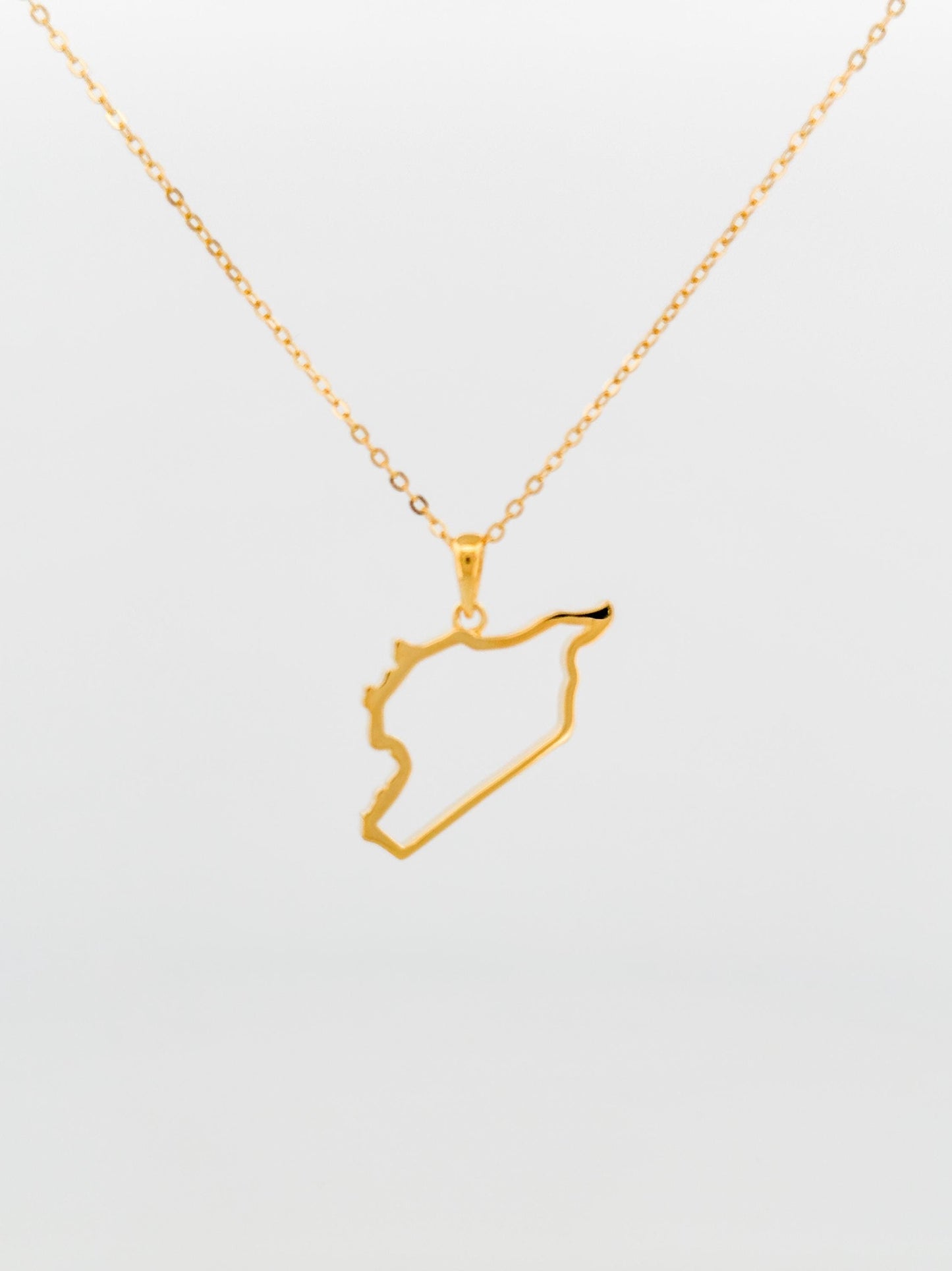 Gold Syria Map - Dainty Map with Shell Stone- Gold Plated Sterling Silver 925 Necklace
