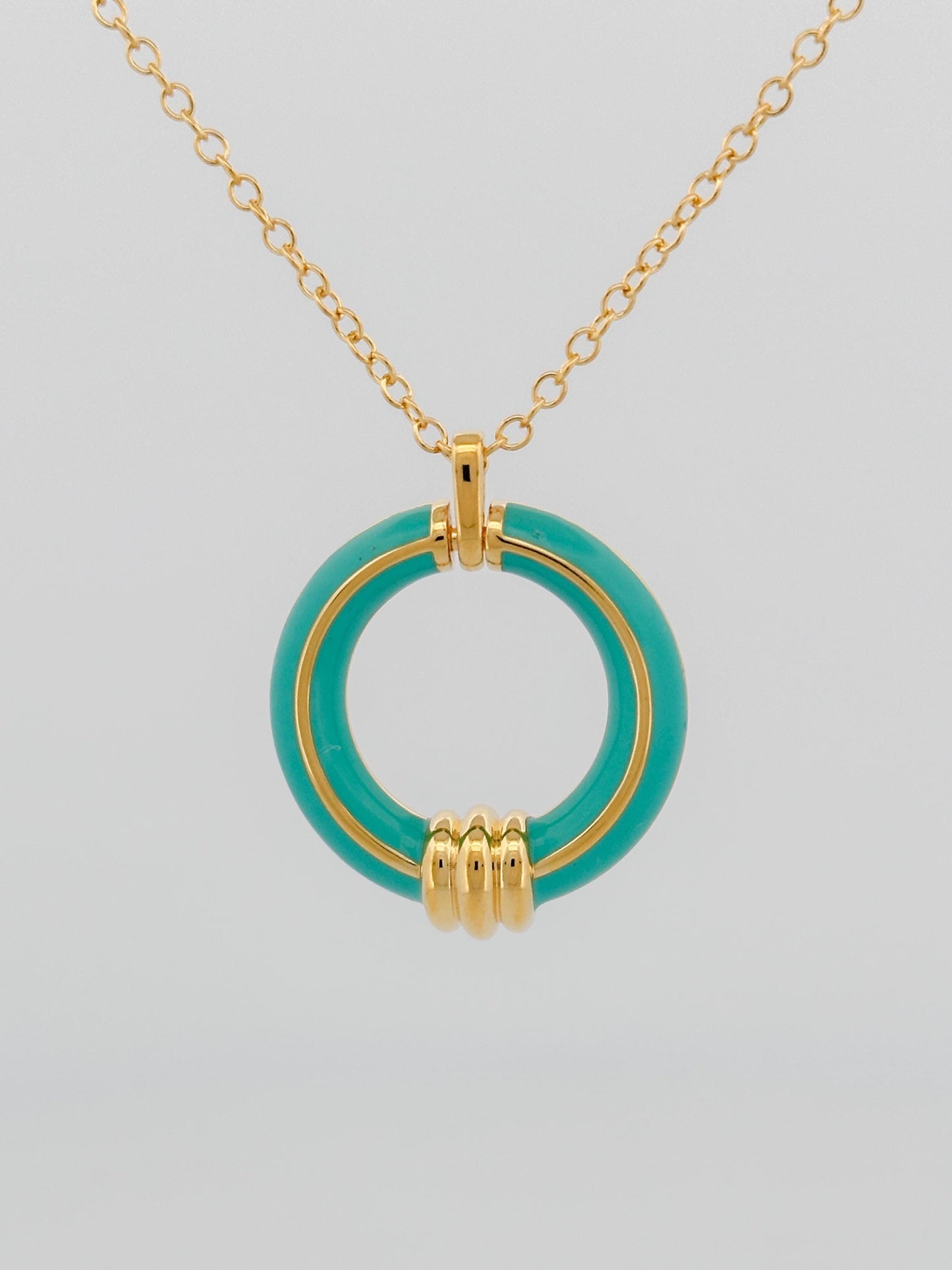 Turquoise and gold pendant Necklace - Women’s Necklace in Turquoise enamel and gold chain