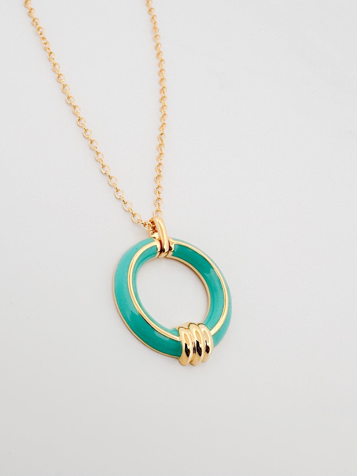 Turquoise and gold pendant Necklace - Women’s Necklace in Turquoise enamel and gold chain