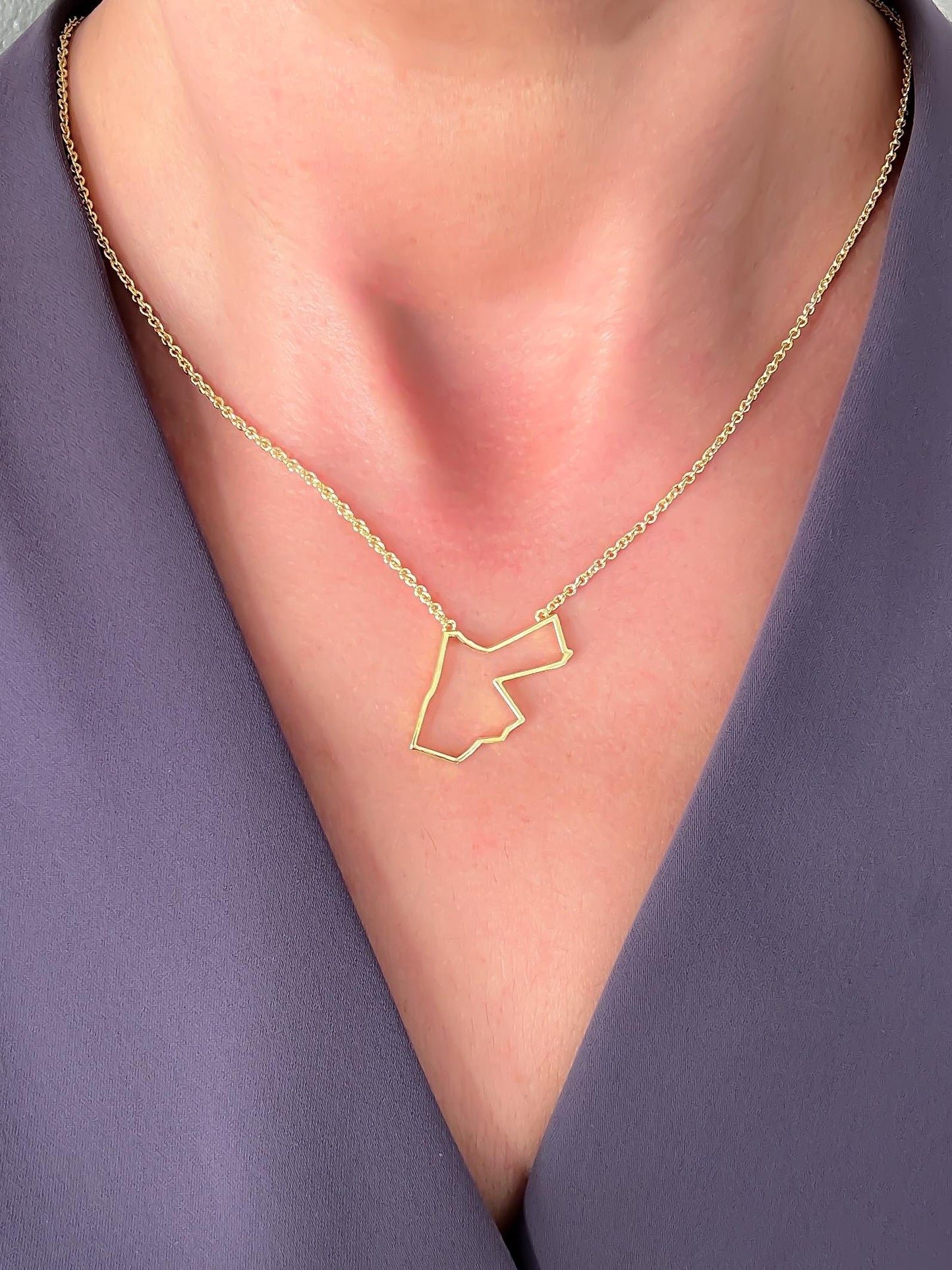 Jordan Map Necklace – 14K Gold Plated Outline, Heritage Jewelry | Alluria