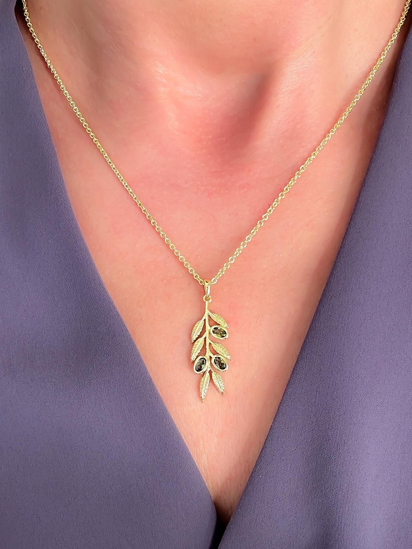 Olive Branch Necklace – 14K Gold Plated with Peridot CZ Olives | Alluria