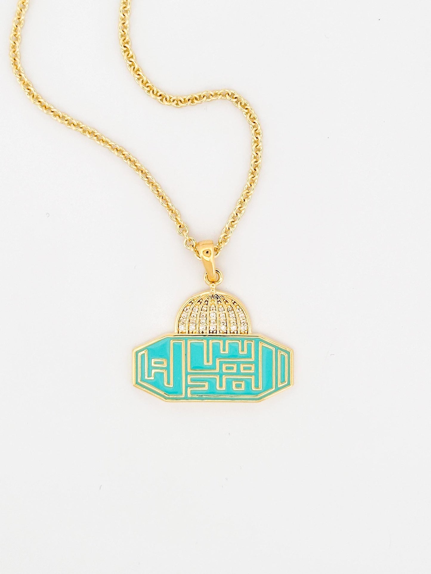 Al Aqsa Mosque Palestine Necklace – 14k Gold Plated with Turquoise Enamel & CZ Pavé Accents - القدس لنا