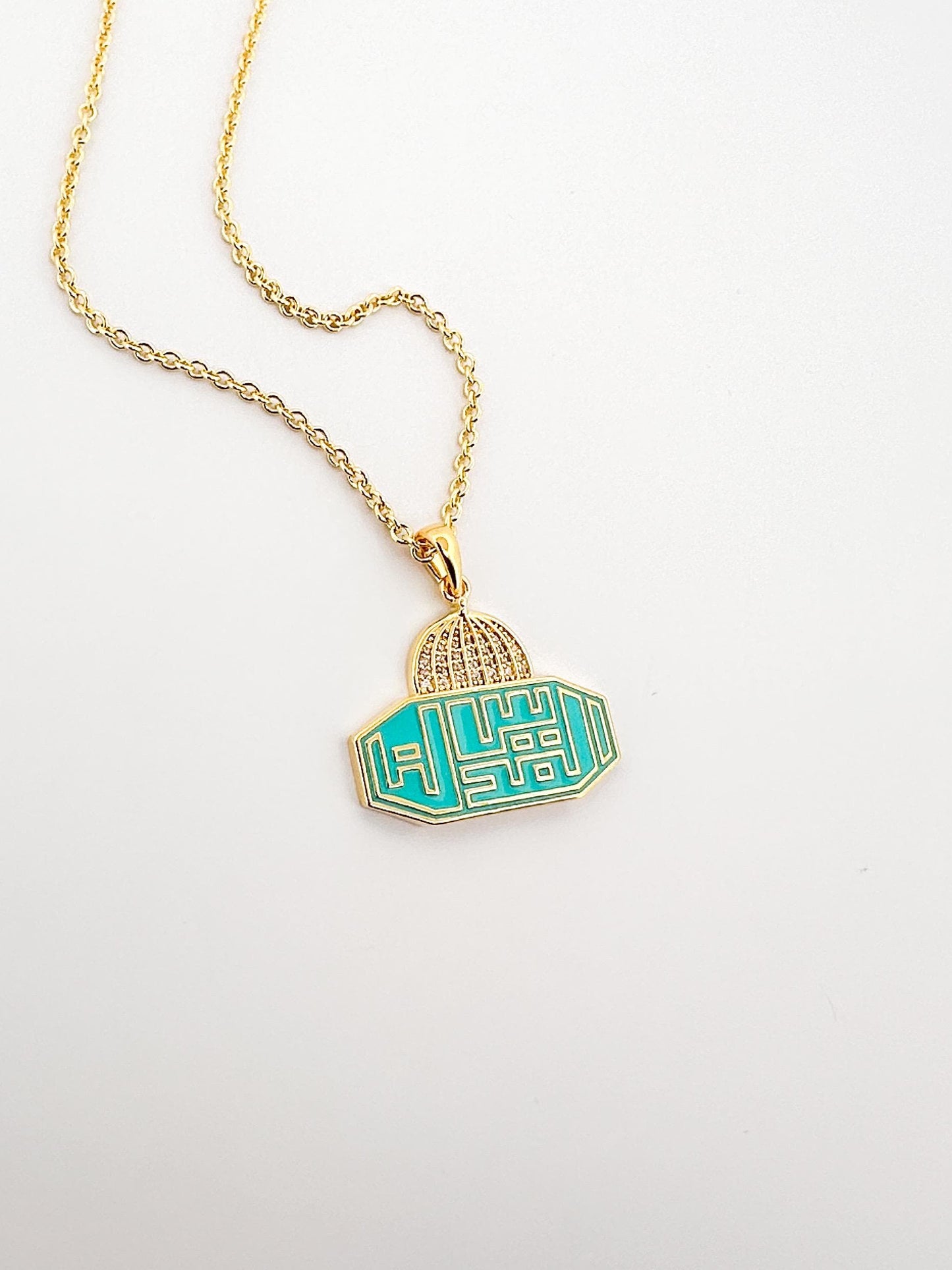 Al Aqsa Mosque Palestine Necklace – 14k Gold Plated with Turquoise Enamel & CZ Pavé Accents - القدس لنا