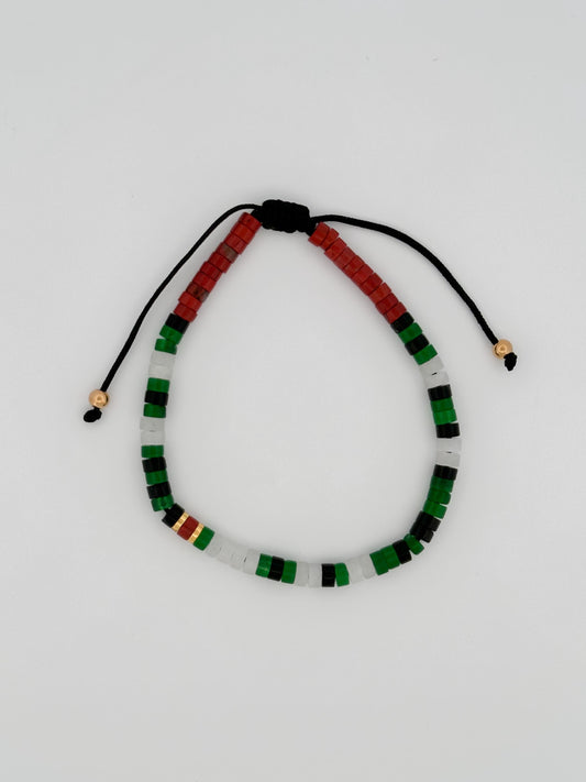 The Morse Jade Bracelet - “Free Palestine” in Palestinian Flag Colors. 100% Proceeds go to Heal Palestine Org.