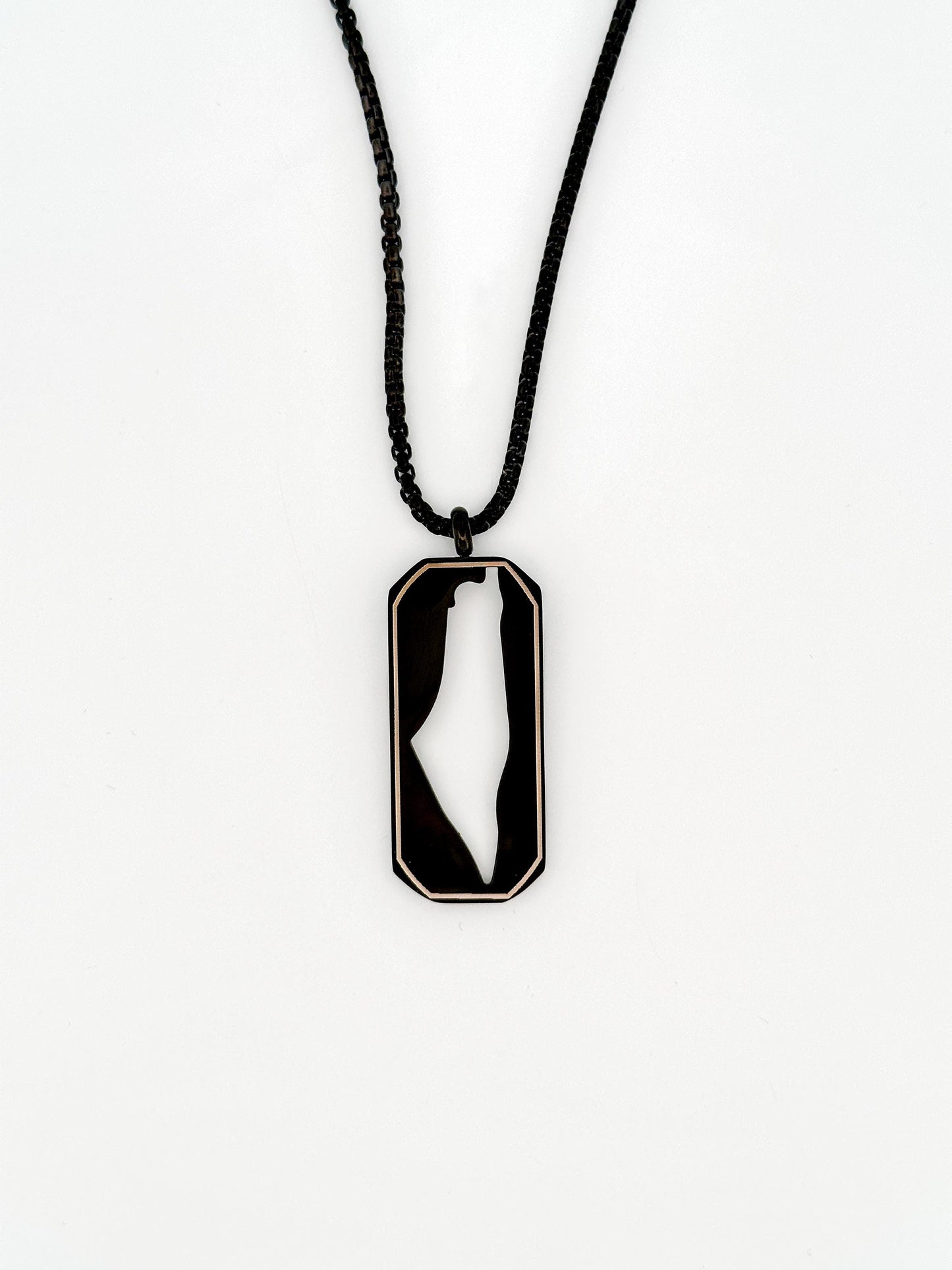 Palestine Map Dog Tag Necklace | Stainless Steel Pendant, Black Silver Cutout