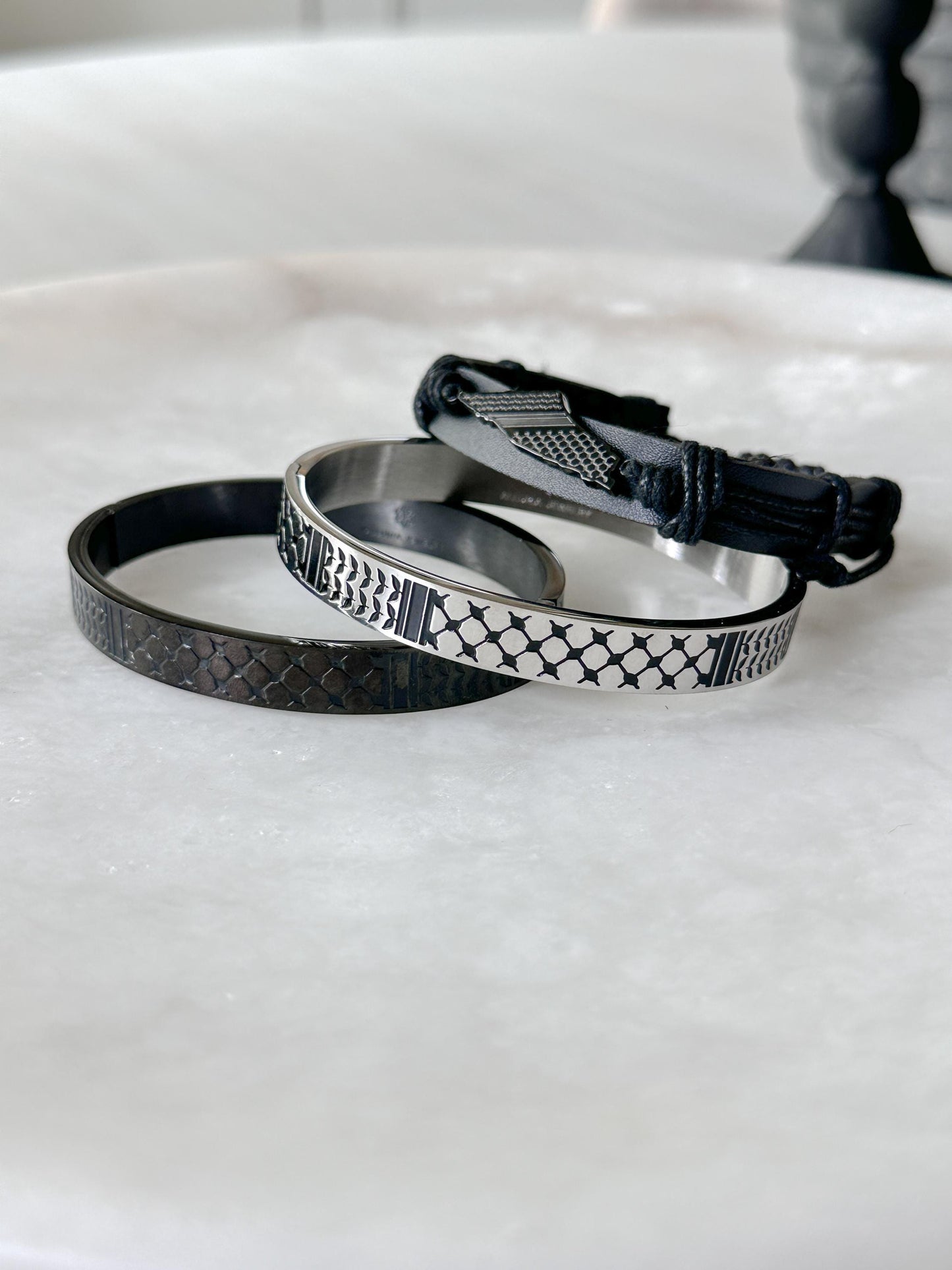 Palestine Map Keffiyeh Leather Bracelet – Unisex Adjustable Rope Cuff