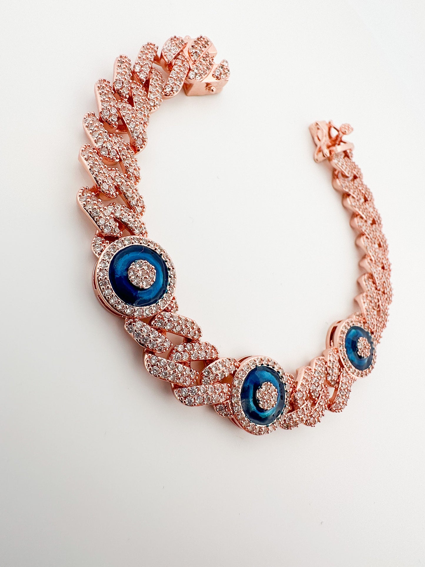 Rose Gold Cuban Link Evil Eye Bracelet