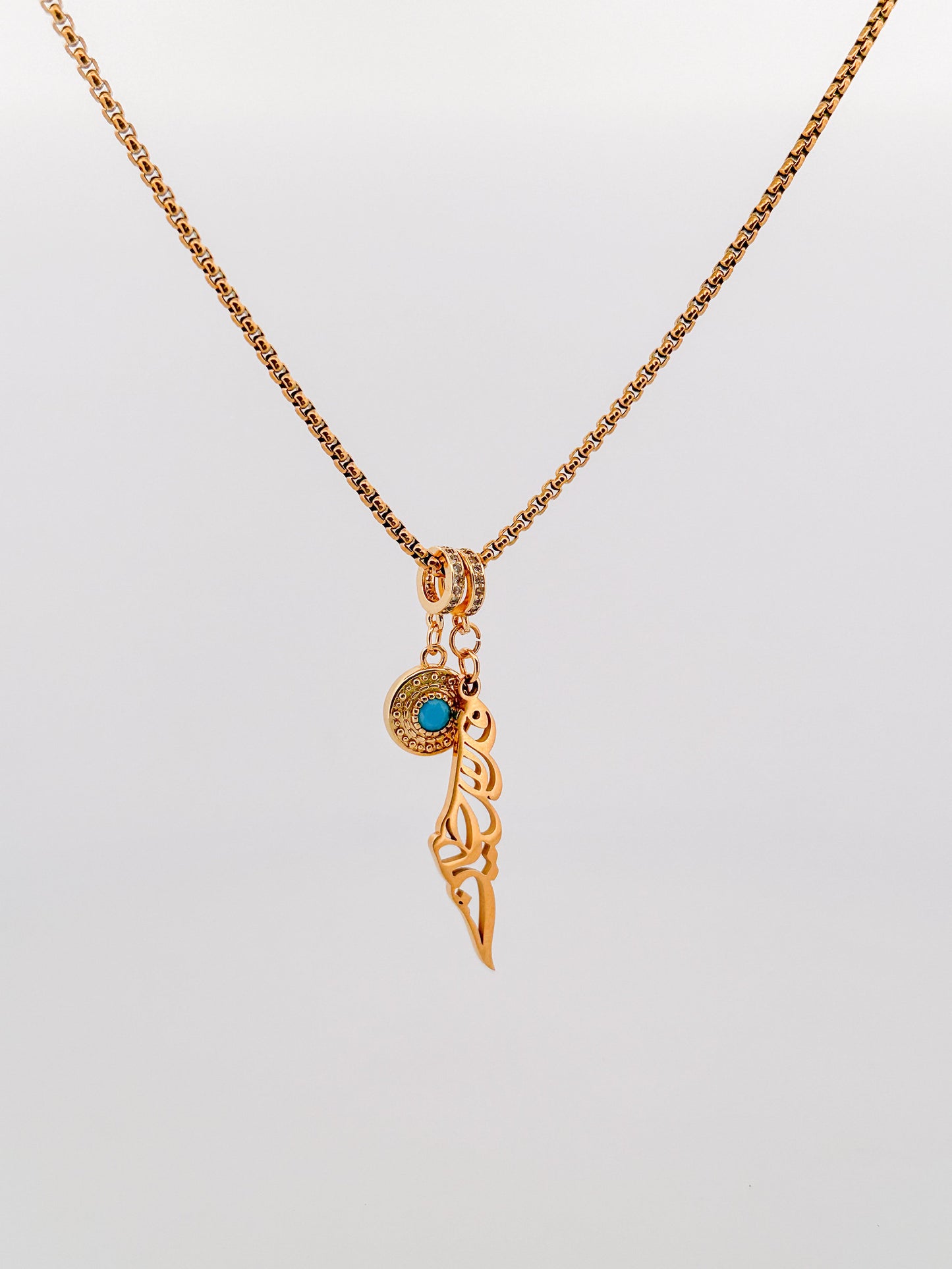 Palestine Map in Arabic calligraphy with Evil Eye Charm Necklace
