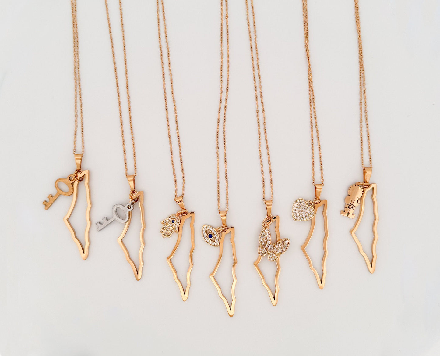 Palestine Map Outline With a Charm Necklace