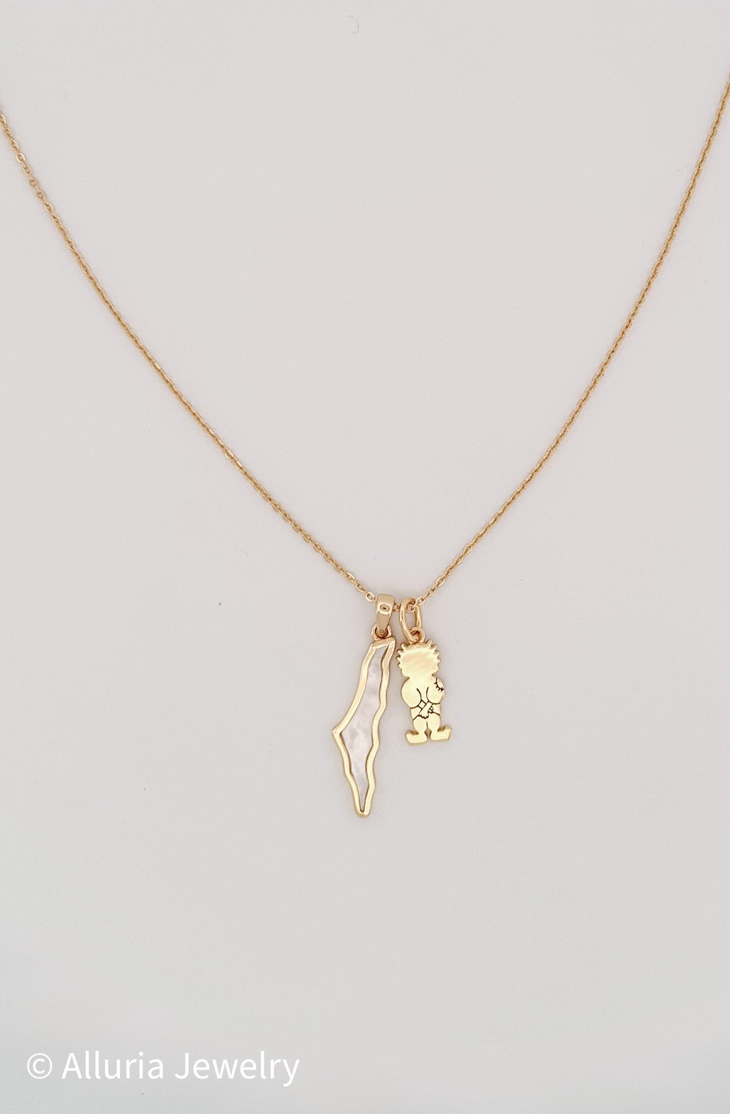 White Shell Palestine Map and Handala Necklace