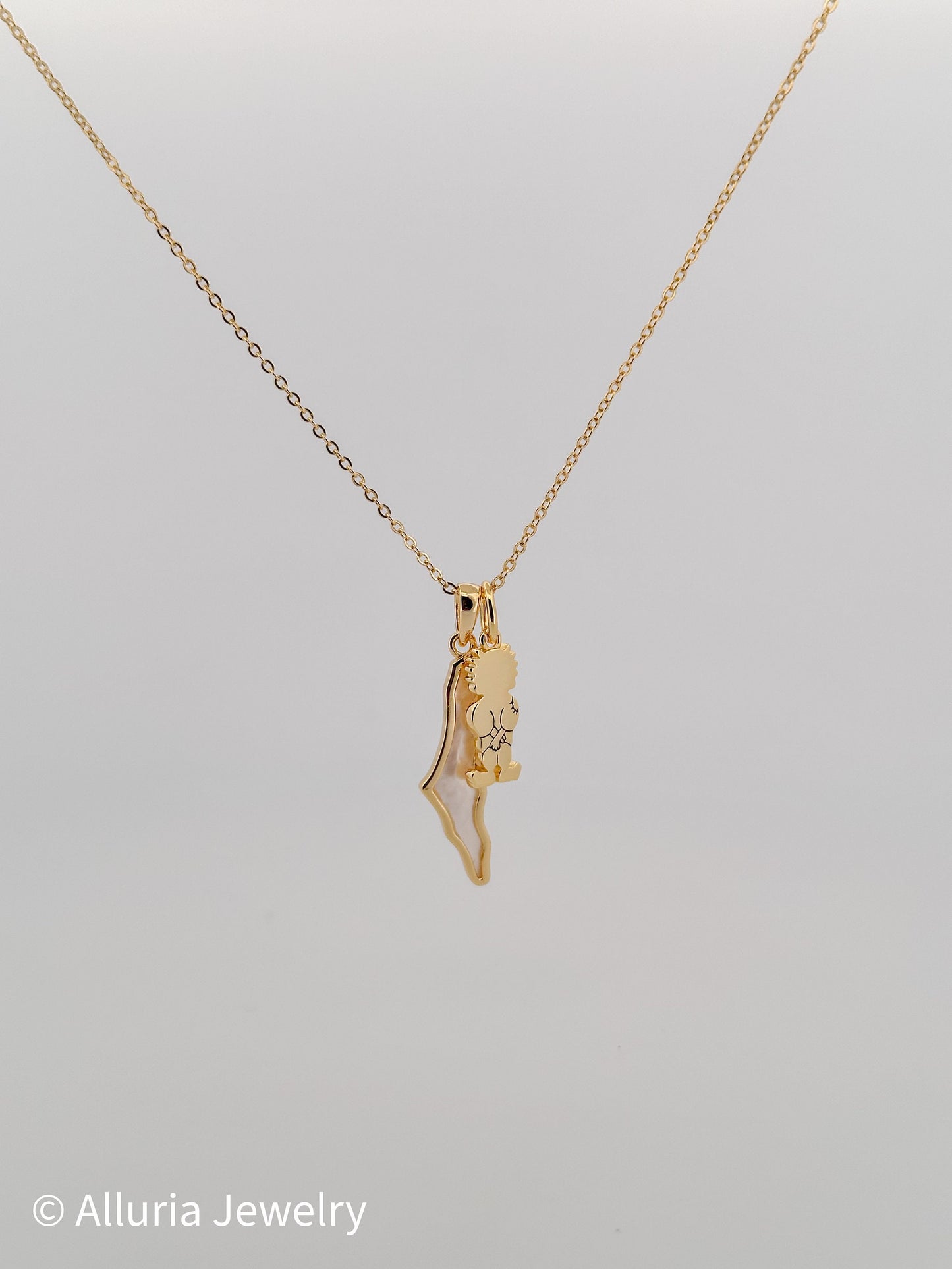 White Shell Palestine Map and Handala Necklace