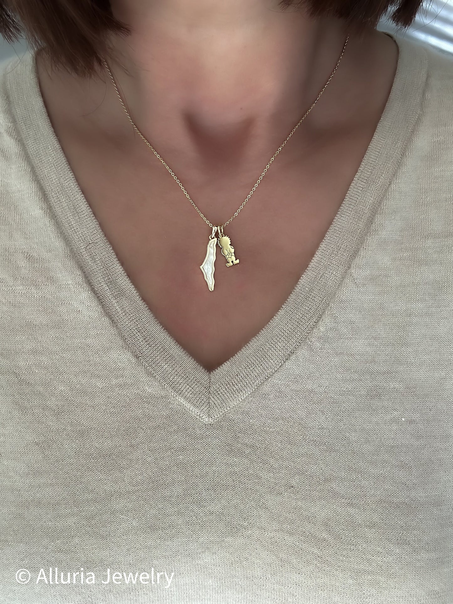 White Shell Palestine Map and Handala Necklace