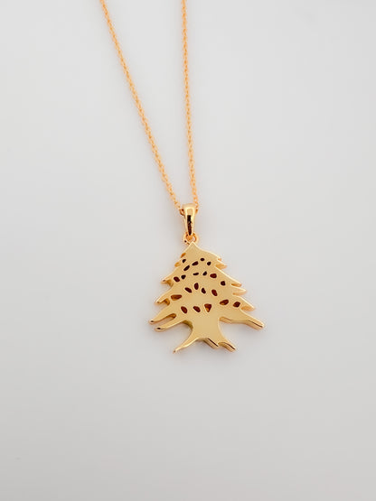 14k White Gold Cedar Tree Charm Pendant - High Polish, Symbol Of Peace, Free Gift Packaging
