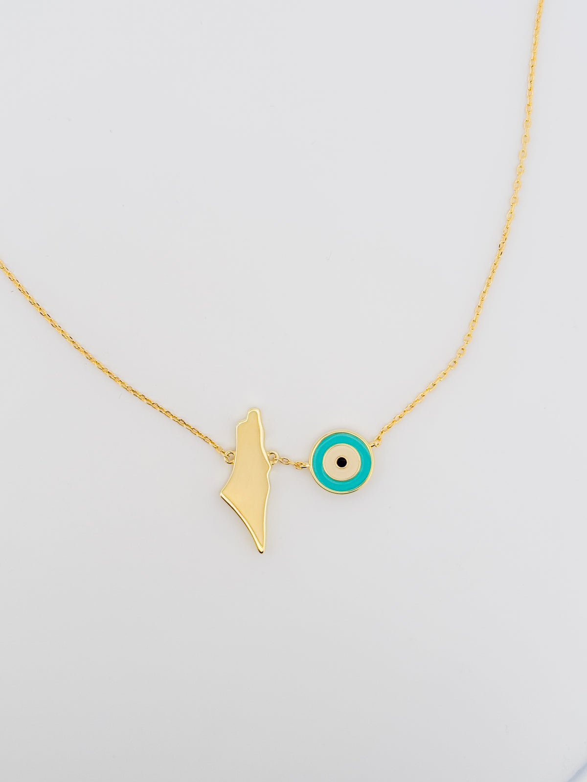 Palestine Map & Evil Eye Necklace | 18K Gold Plated | Turquoise Evil Eye Charm