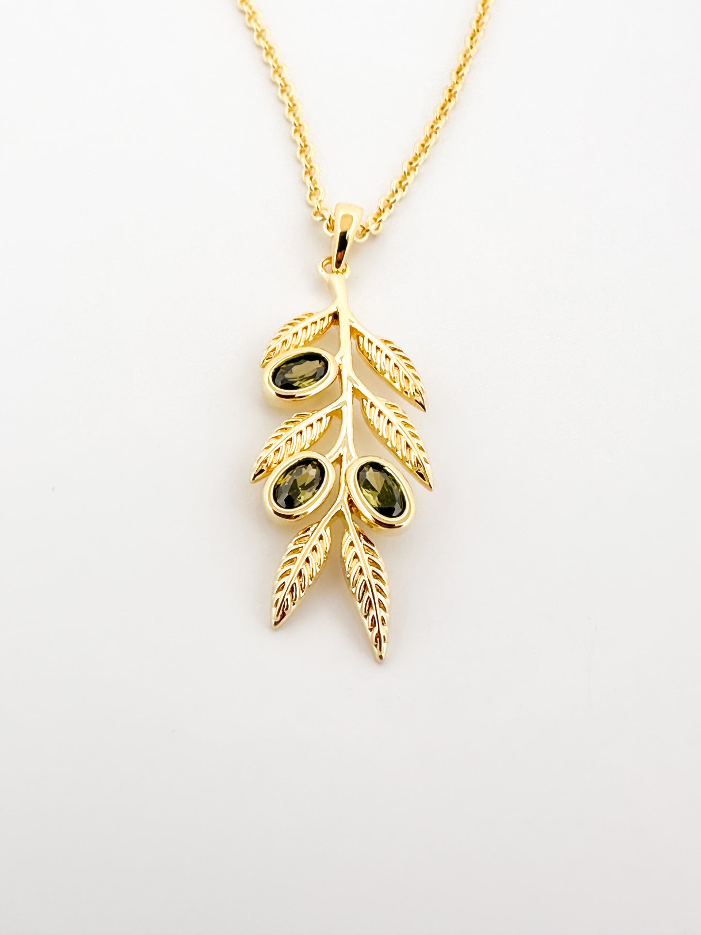 Olive Branch Necklace – 14K Gold Plated with Peridot CZ Olives | Alluria