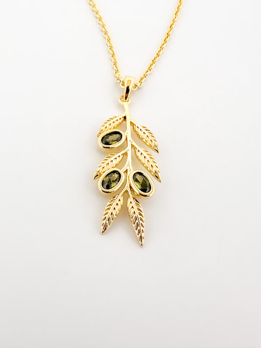 Olive Branch Necklace – 14K Gold Plated with Peridot CZ Olives | Alluria
