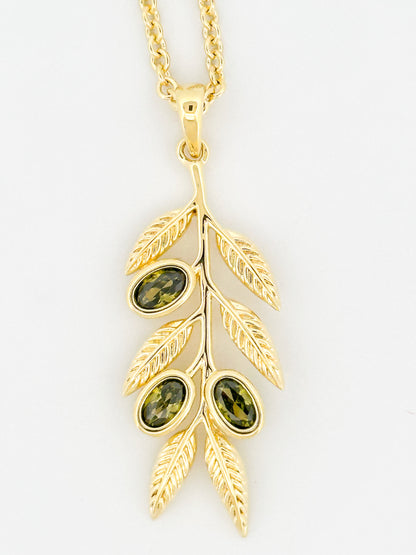 Olive Branch Necklace – 14K Gold Plated with Peridot CZ Olives | Alluria