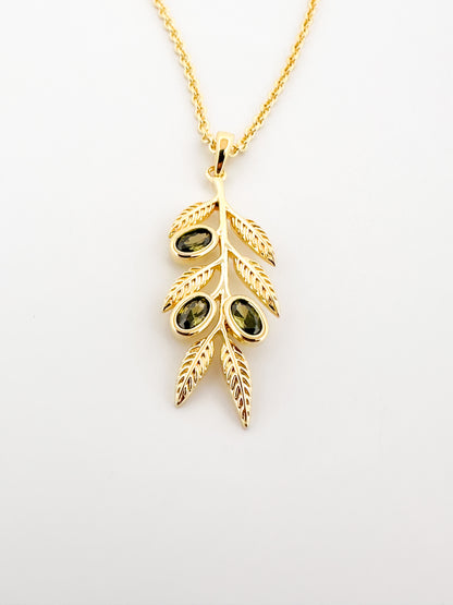 Olive Branch Necklace – 14K Gold Plated with Peridot CZ Olives | Alluria