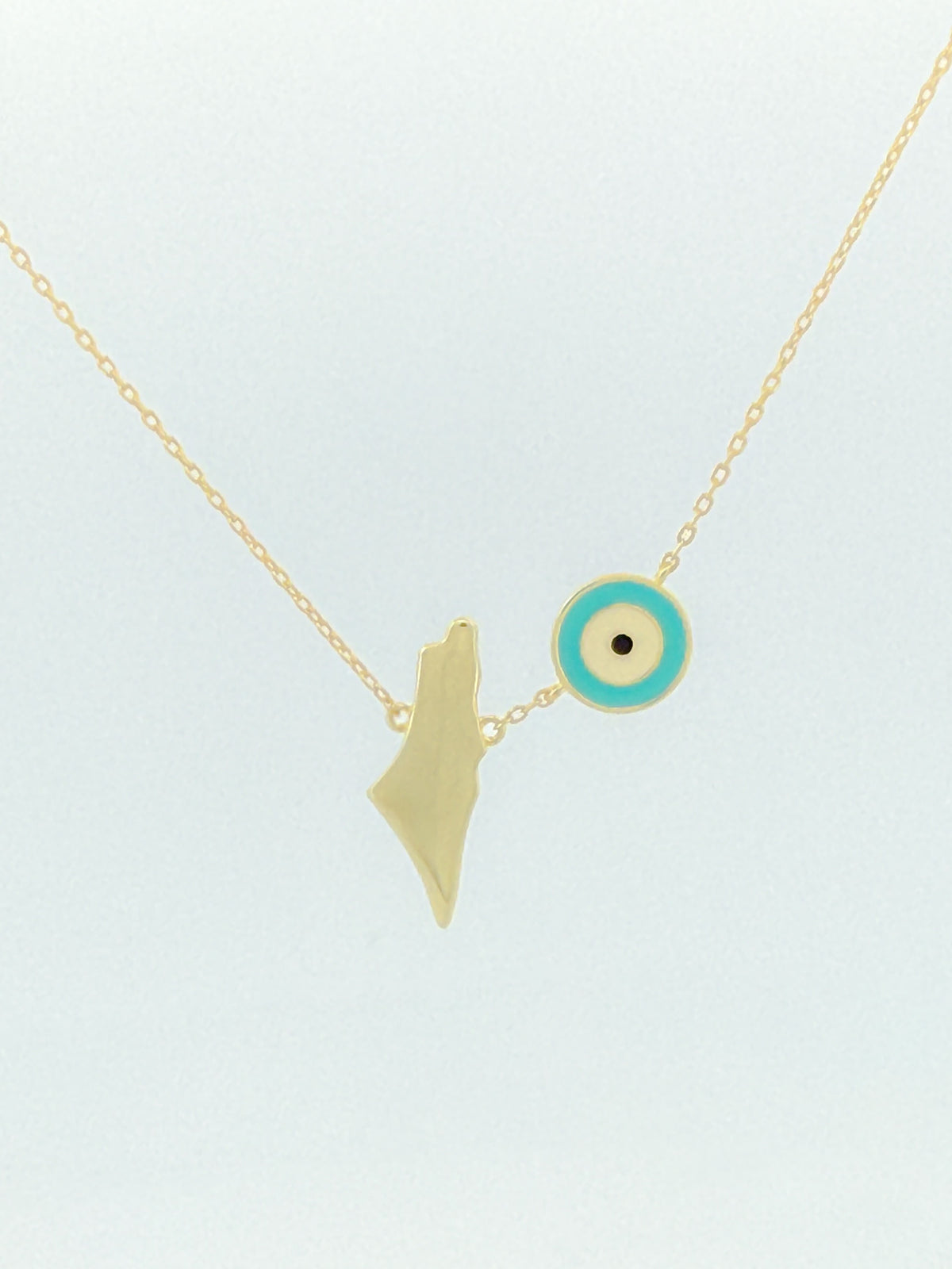 Palestine Map & Evil Eye Necklace | 18K Gold Plated | Turquoise Evil Eye Charm