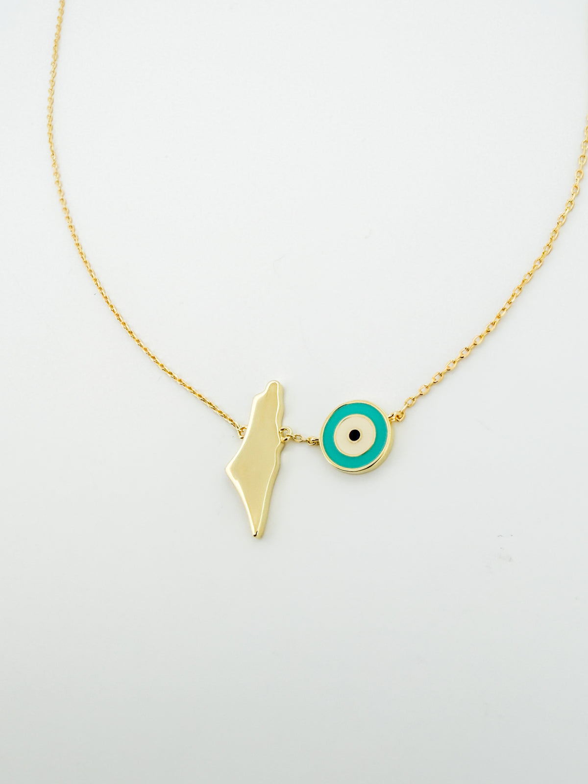Palestine Map & Evil Eye Necklace | 18K Gold Plated | Turquoise Evil Eye Charm
