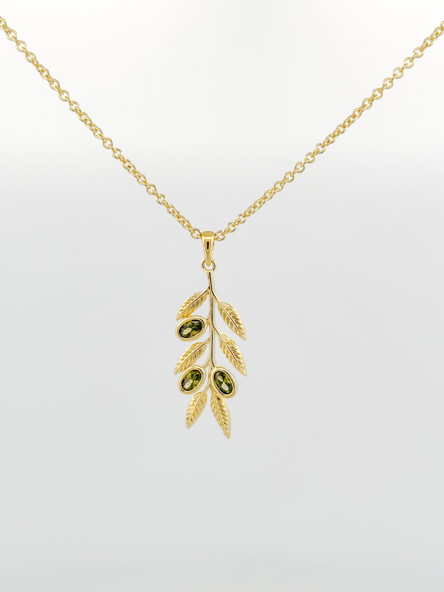 Olive Branch Necklace – 14K Gold Plated with Peridot CZ Olives | Alluria