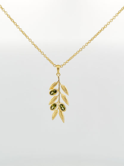 Olive Branch Necklace – 14K Gold Plated with Peridot CZ Olives | Alluria